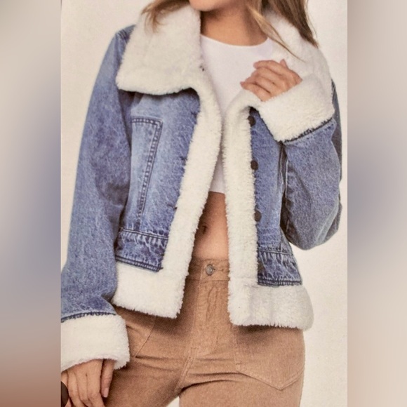 Celebrity Pink Jackets & Blazers - 🔥New Celebrity Pink Denim Blue Jean Faux Sherpa Shearling Jacket